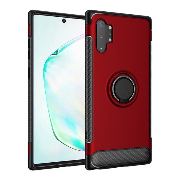 Wholesale Galaxy Note 10 360 Rotating Ring Stand Hybrid Case with Metal Plate (Red)